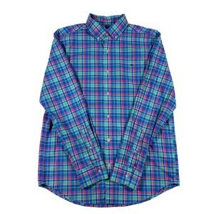 Vineyard Vines Mens Whale Shirt Plaid Button Down Stretch Blue Pink Green Size M